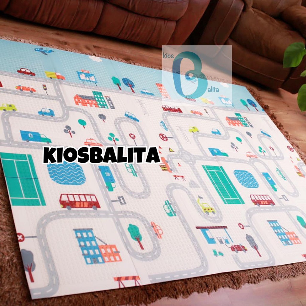 Playmat Premium Anak Bayi Lipat Tebal 1cm Double Pad (Bonus Tas) / Karpet Anak Playmat Kartun