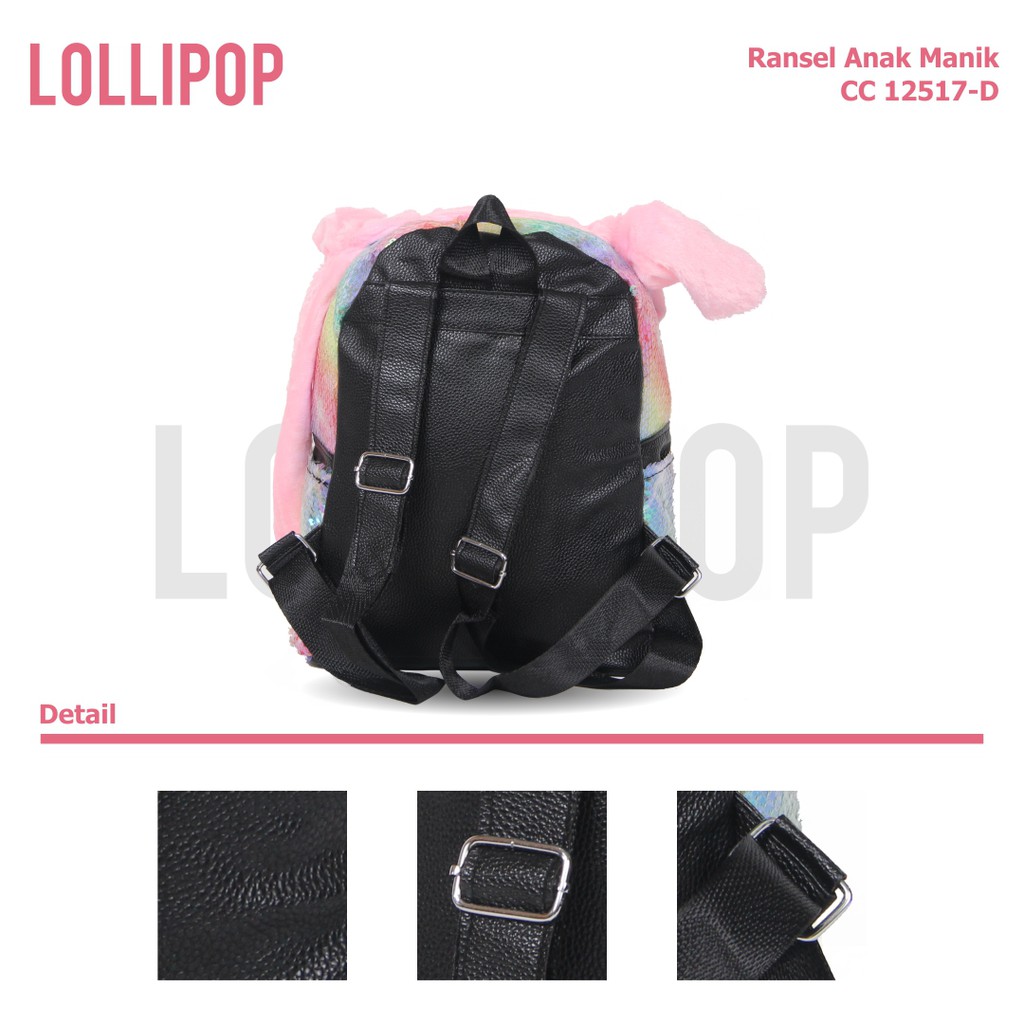 [KLIKTAS] Tas Ransel anak LOL Bunny Head 12517 / SEQUIN Lampu Manik Usap Kuping Gerak