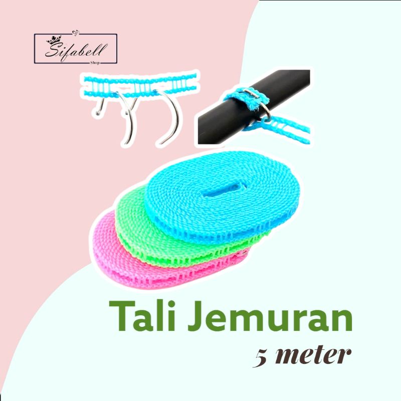 Tali Jemuran 5 Meter Super Praktis Gantungan Baju Clothes Line Jemuran Baju