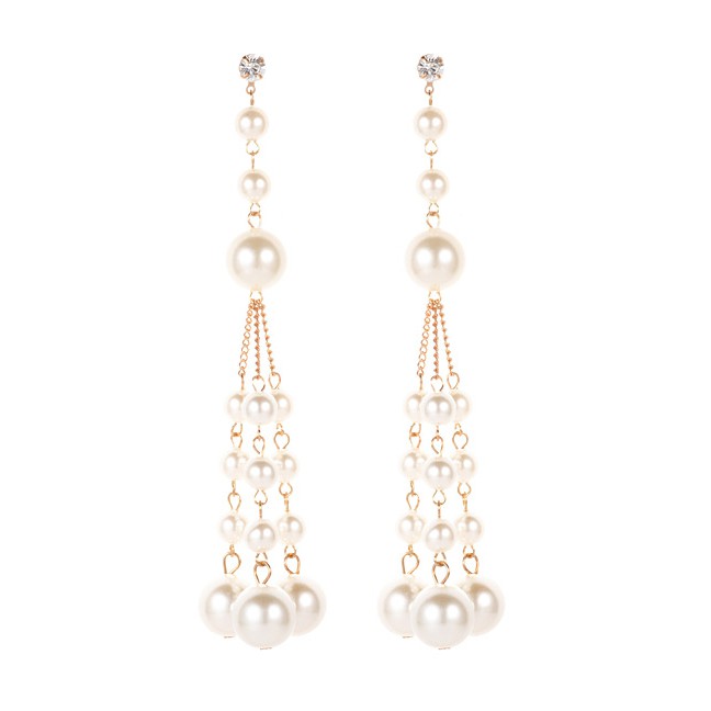 LRC Anting Tusuk Fashion Gold Color Pearls Decorated Long Earrings