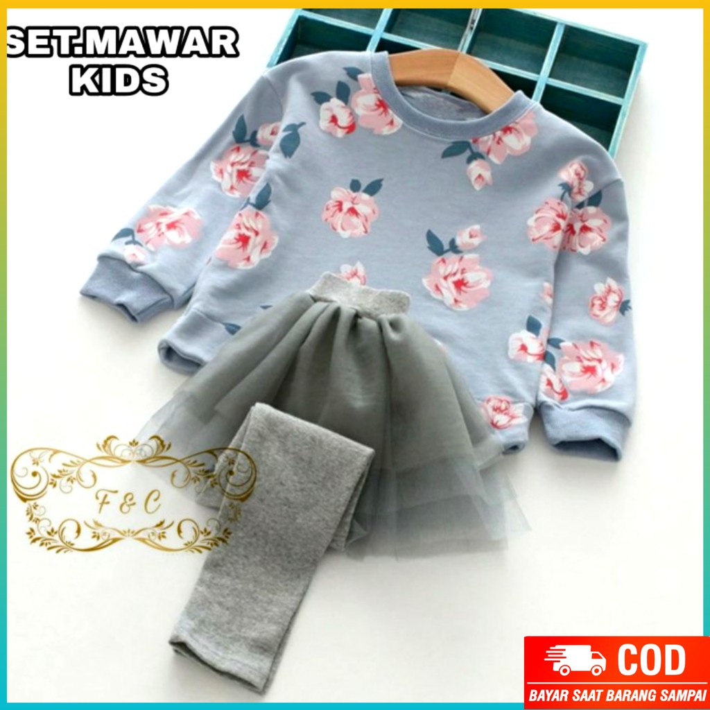 SETELAN ROK ANAK PEREMPUAN BAJU ANAK CEWEK SET CELANA ROK TILE MAWAR KID USIA 2-4 TAHUN TERBARU