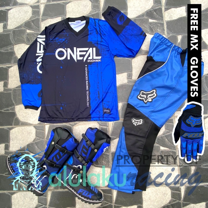 Jersey, Celana, Sarung Tangan &amp; Sepatu Fullprint with Protectors Fullset MX Trail Motocross - Paket Bundling ONCTFG060706-F46