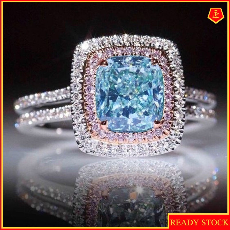 [Ready Stock]Pink Crystal Ring Female Inlaid Blue Topaz