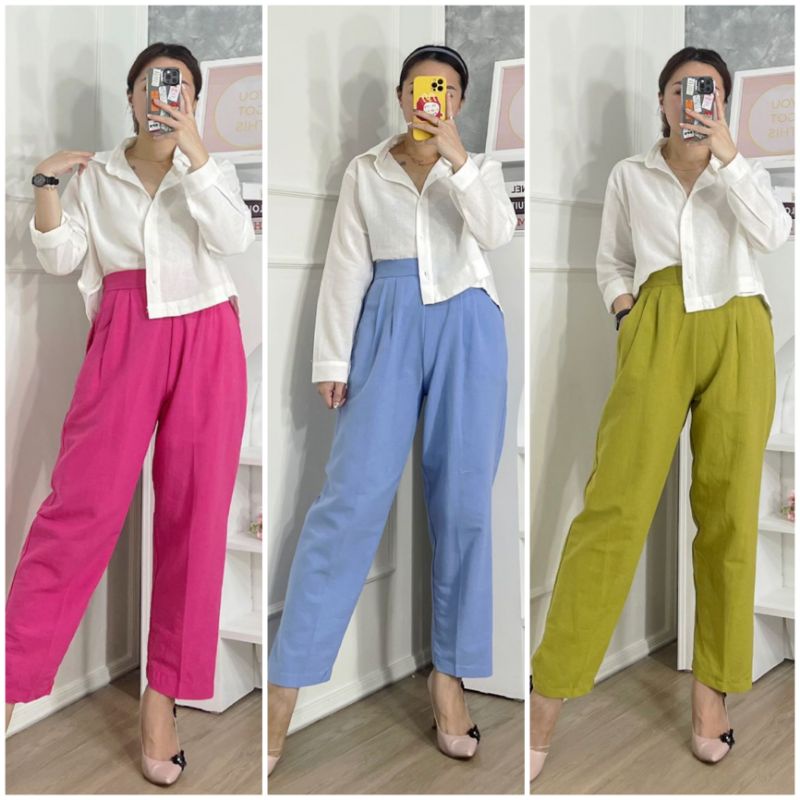 ♡ PREMIUM ♡ ORIGINAL ! ANNE 2 IN 1 SET LONG SLEEVE SLING BACK SHIRT WITH LONG PANTS / SETELAN KEMEJA LENGAN PANJANG &amp; CELANA PANJANG ( BUSUI FRIENDLY )