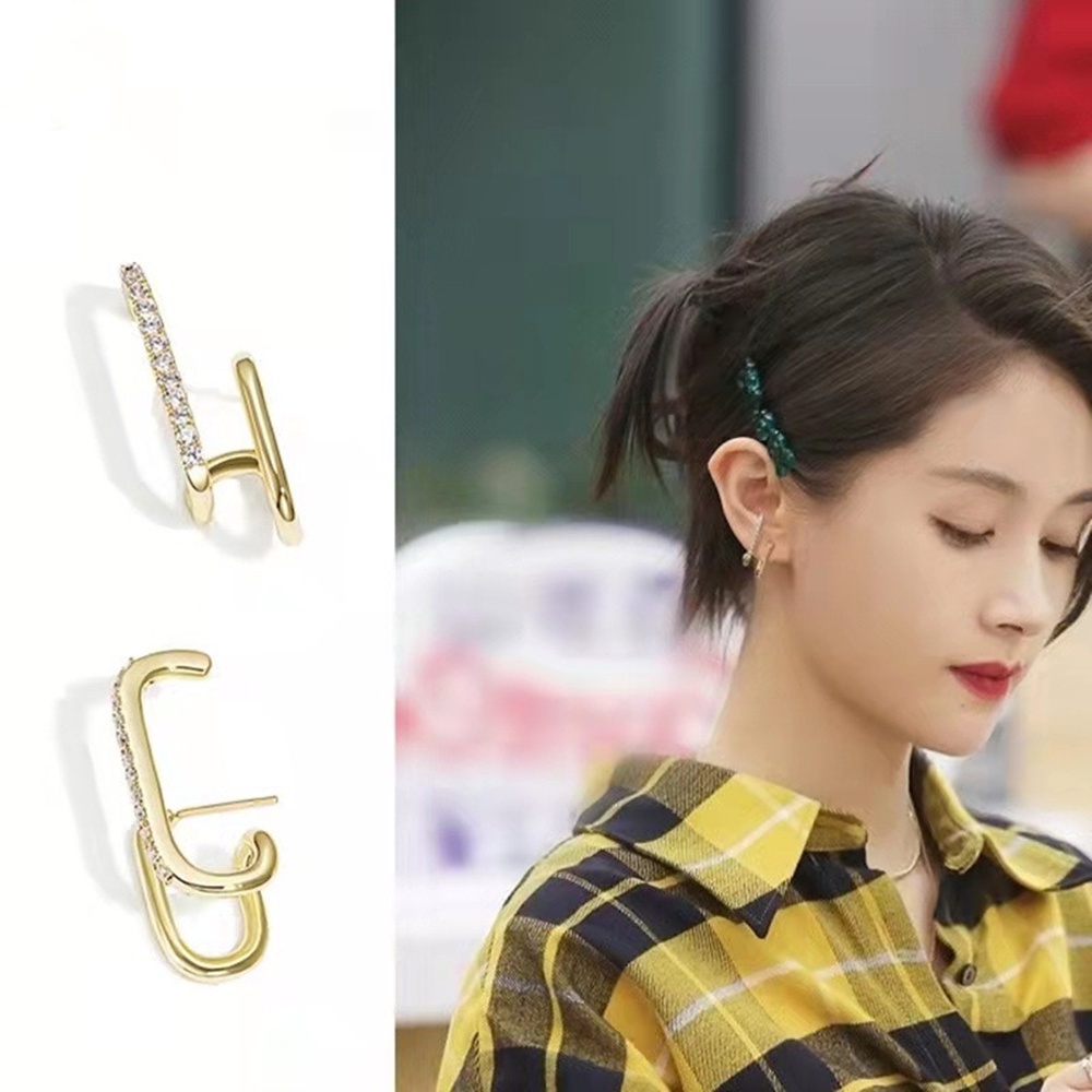 【COD Tangding】Anting Tusuk Gantung Asimetris Hias Berlian Gaya Simple Untuk Wanita