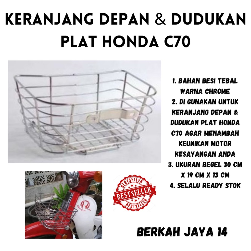 KERANJANG SAYUR DEPAN HONDA C70 CHROME SILVER DAN DUDUKAN PLAT NOMOR HARGA TERMURAH BERKUALITAS TERLARIS PROMO DISKON