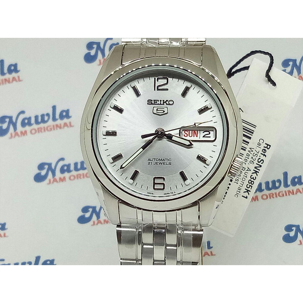 Seiko 5 SNK385K1 Automatic Silver Dial - Jam Tangan Pria SNK385