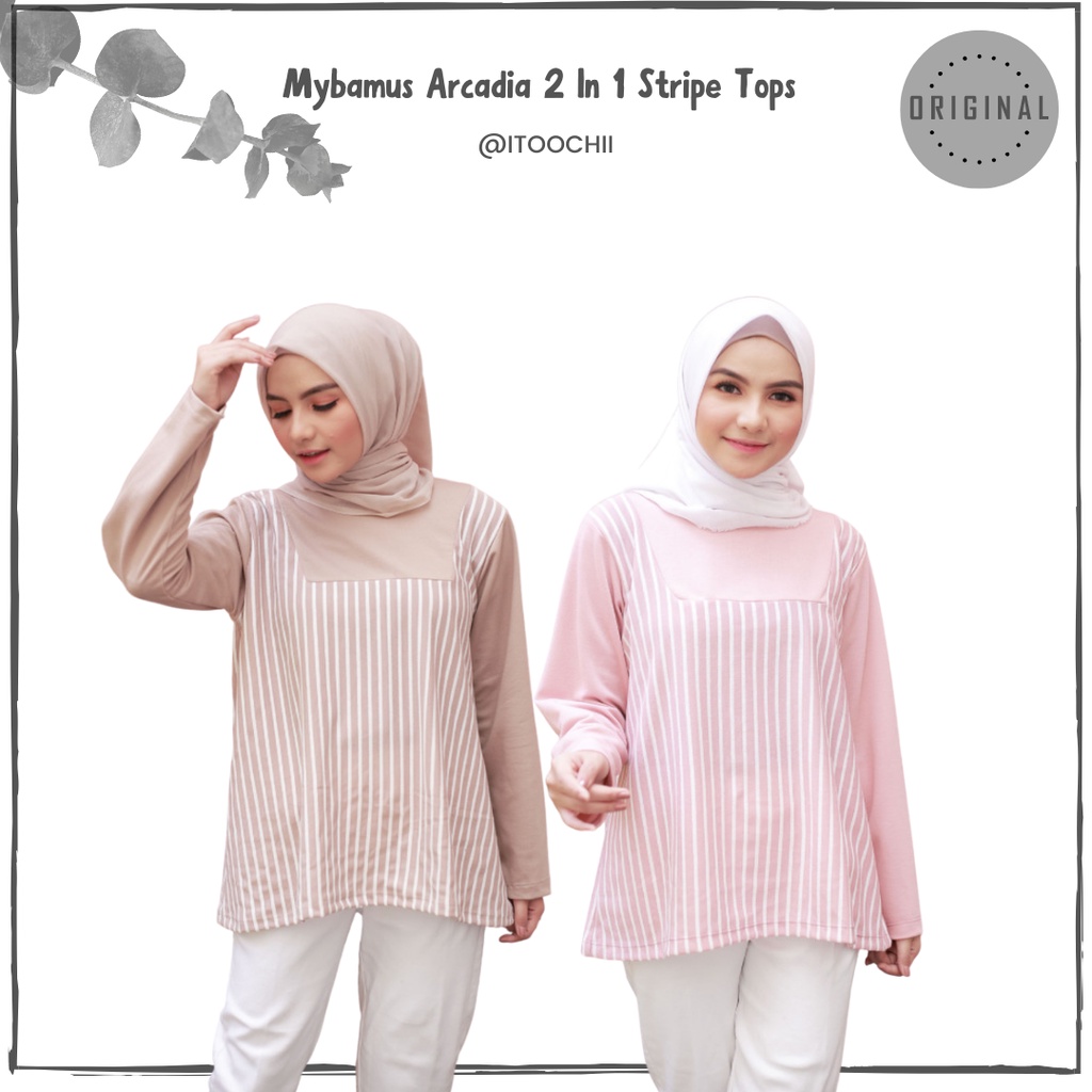 PROMO Mybamus Arcadia 2 In 1 Stripe Tops Baju Wanita Blouse Atasan Muslim Blouse Wanita Muslim NEW 2