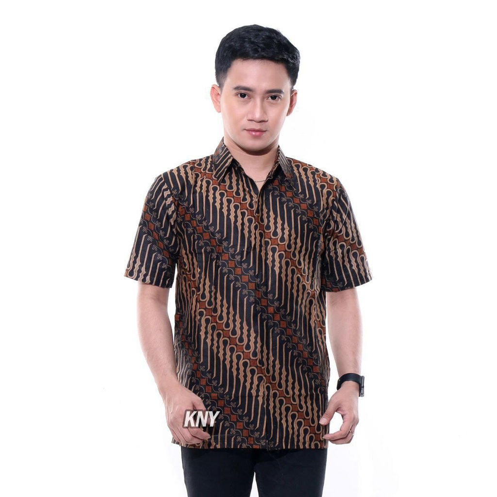 Kemeja Batik Pria Lengan Pendek Bahan Katun Motif Seno Coklat