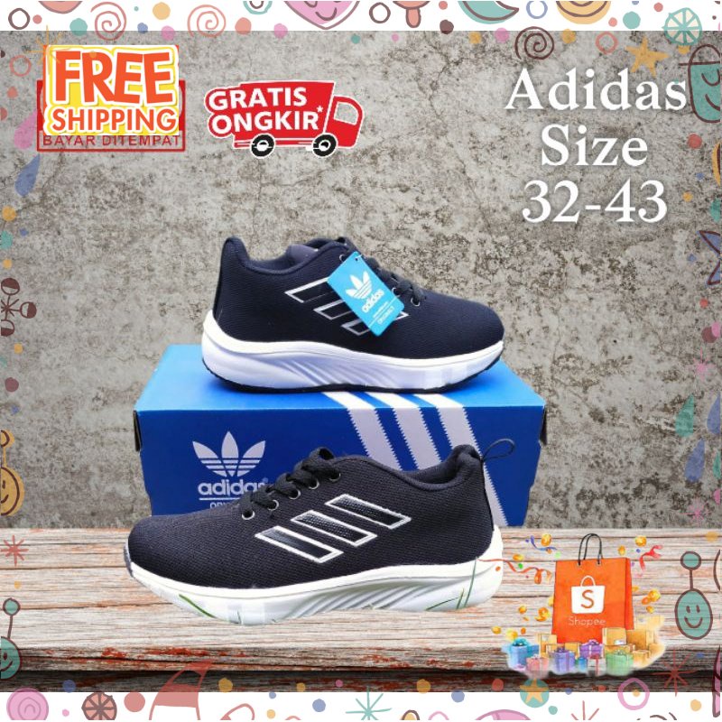 SEPATU SEKOLAH HITAM POLOS 37 38 39 40 41 42 43/ Sepatu Sekolah Sneakers Adidas hitam putih dan hita