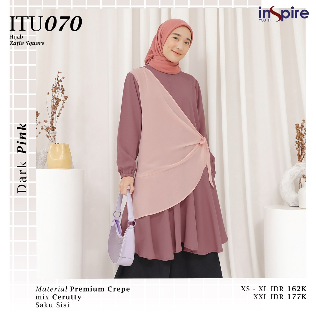 Inspire Tunik ITU 70 Bahan Premium Crepe mix Ceruty Atasan Simple Dengan Kombinasi 2 Warna Model Terbaru