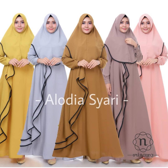 ALODIA SYAR'I DRESS + KHIMAR BAHAN MOSSCRAPE  GAMIS SYARI MEWAH TERBARU GAMIS KEKINIAN BAJU MUSLIM S