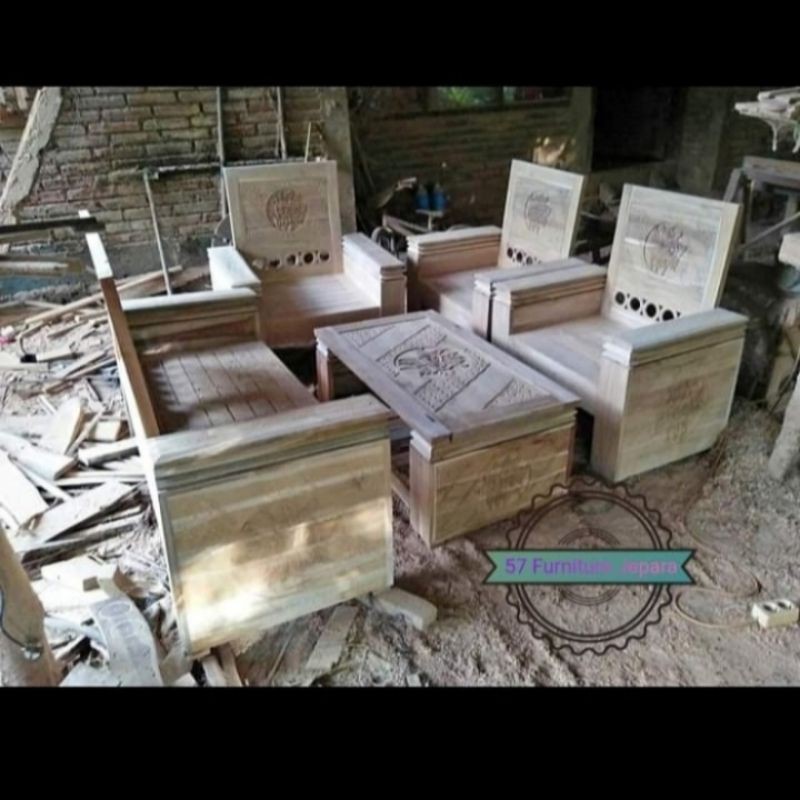 Kursi Tamu Jati - Meja Kursi Ruangan Tamu Minimalis Ukir Jati Jepara Mentahan