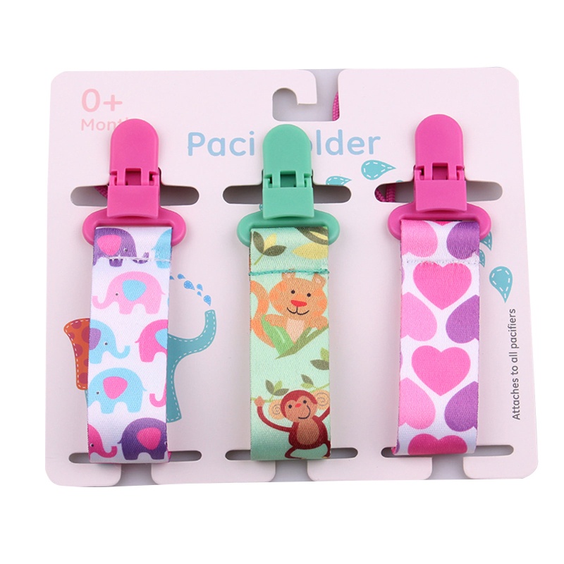 Mary 3pcs / set Klip Rantai Holder Dot Empeng Bayi Motif Print Kartun DIY