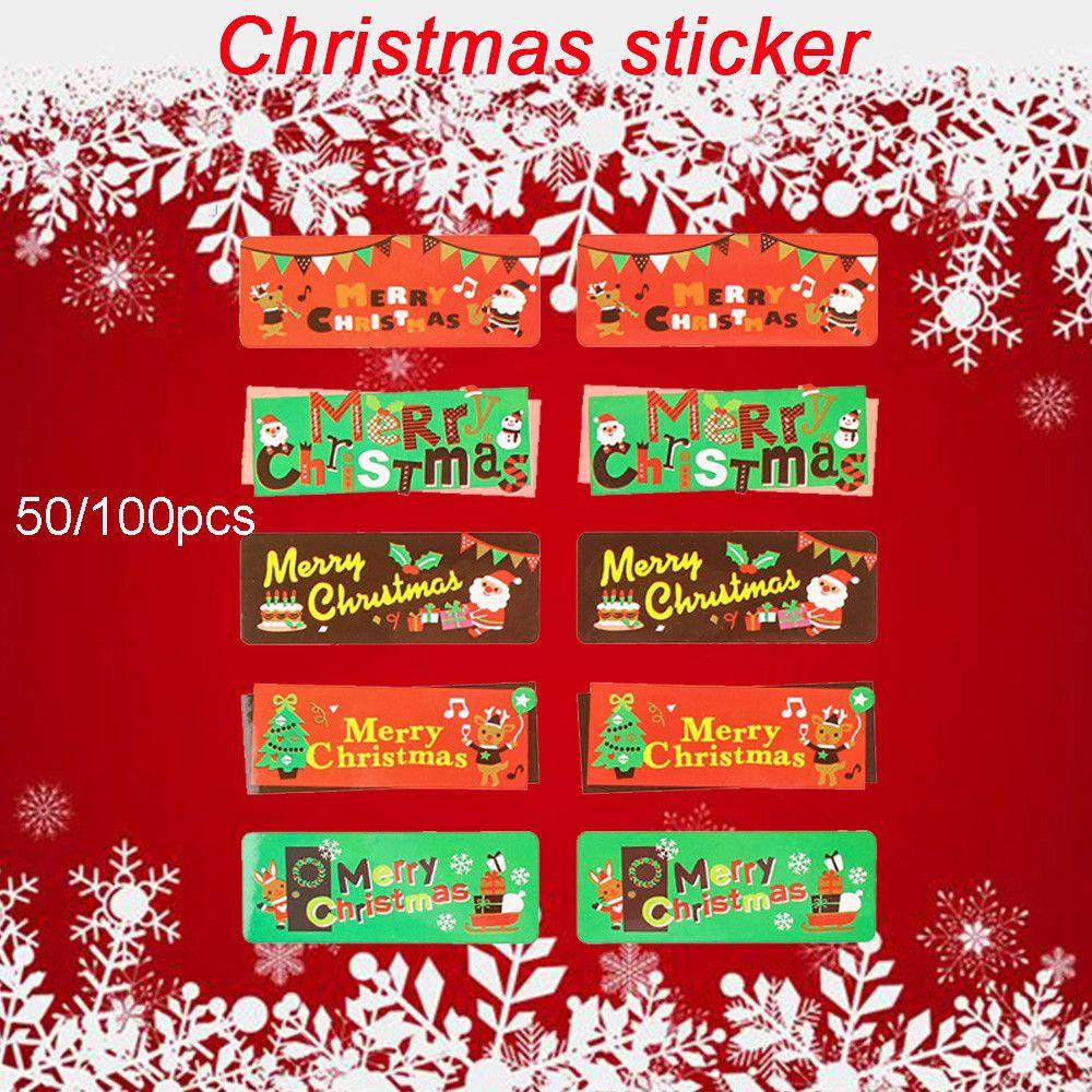 Solighter 50/100pcs Kraft Stiker DIY Hiasan Kue Biskuit Festival Dekorasi Sealing Craft Badge Merry Christmas