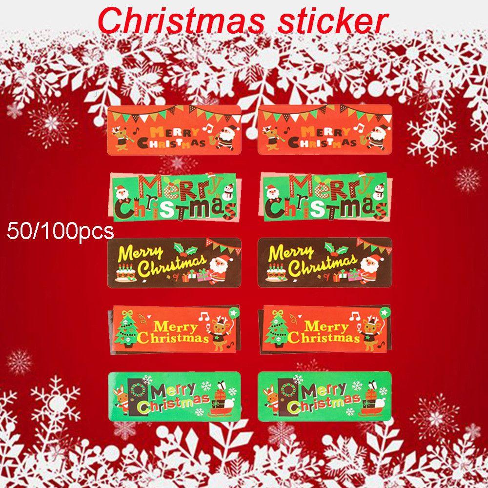 Preva 50/100pcs Kraft Stiker Elk Baking Hiasan Biskuit Festival Dekorasi Lencana Penyegelan Craft Merry Christmas