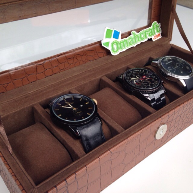 Box Jam Tangan isi 6 Motif CROCO COKELAT / Kotak Jam Tangan dan Arloji