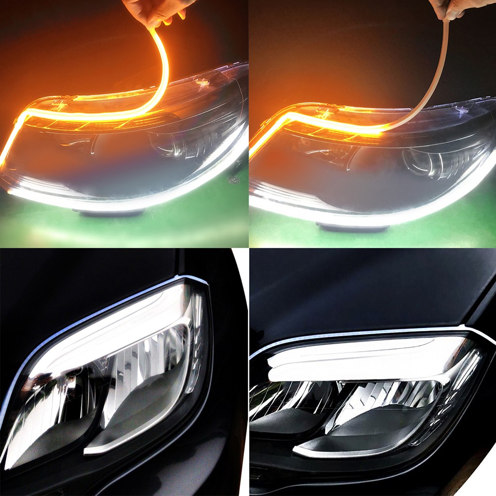 Slim LED Sen Berjalan dan DRL Lampu Daytime Running Angel Eye Fleksibel Tube Strip Lights