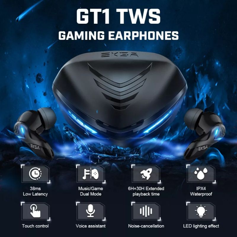 EKSA GT1 Gaming Music TWS Earphone Earbud Bluetooth 5.0 Very Low Latency