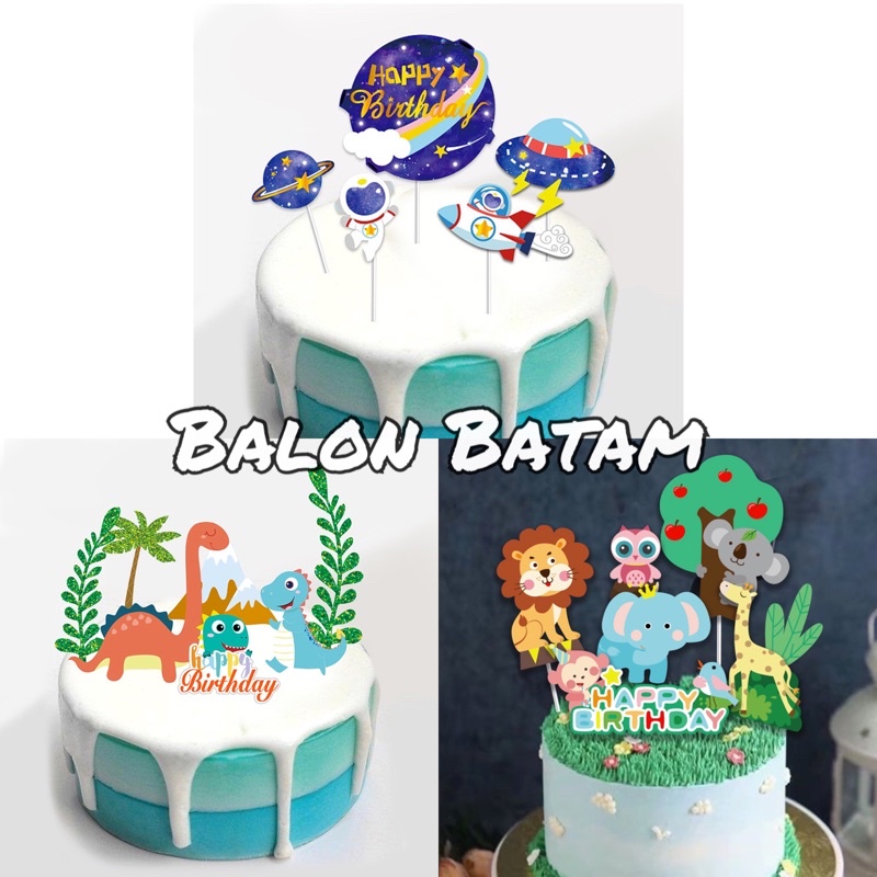Topper Cake Happy Birthday Animal zoo, astronot, Dino