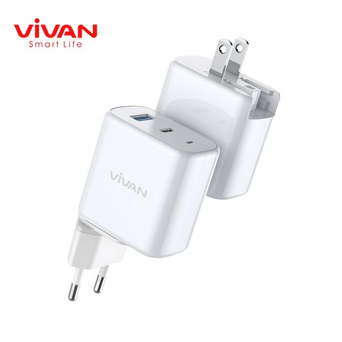 Charger Quick Charge VIVAN Power Boost Dual Port USB (QC3.0) &amp; Type-C (PD) 5A 45W - Garansi 1 Tahun