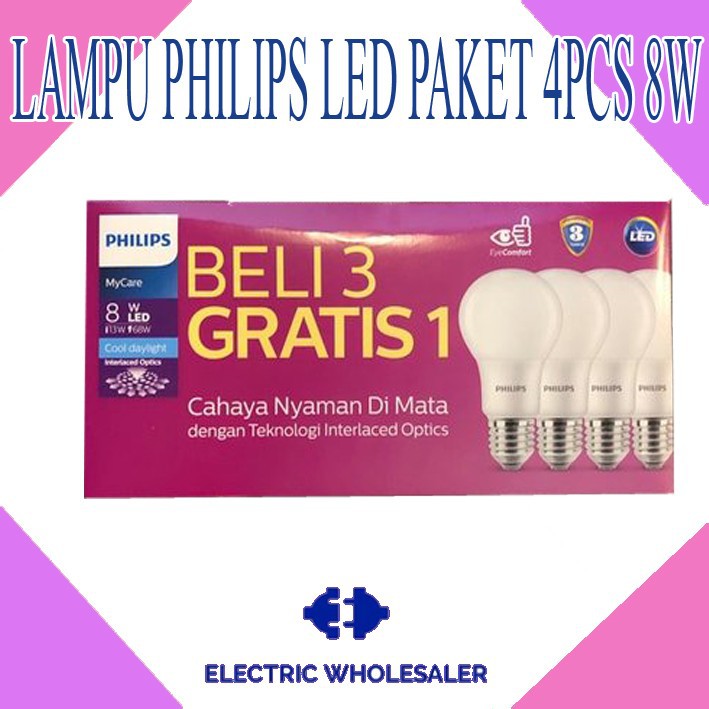 LAMPU PHILIPS LED PAKET 4PCS 8W