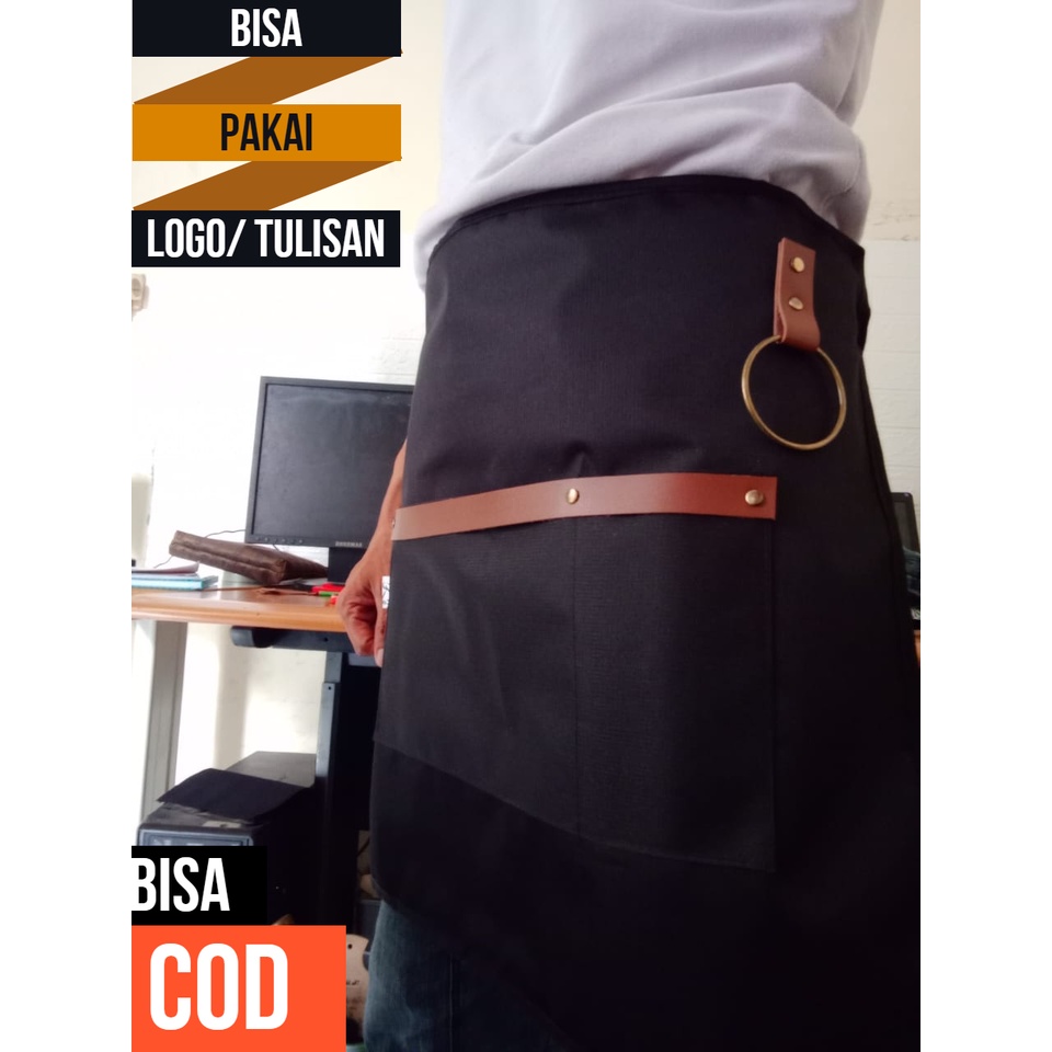 apron barista cewek cowok customize bordir anti air setengah badan murah