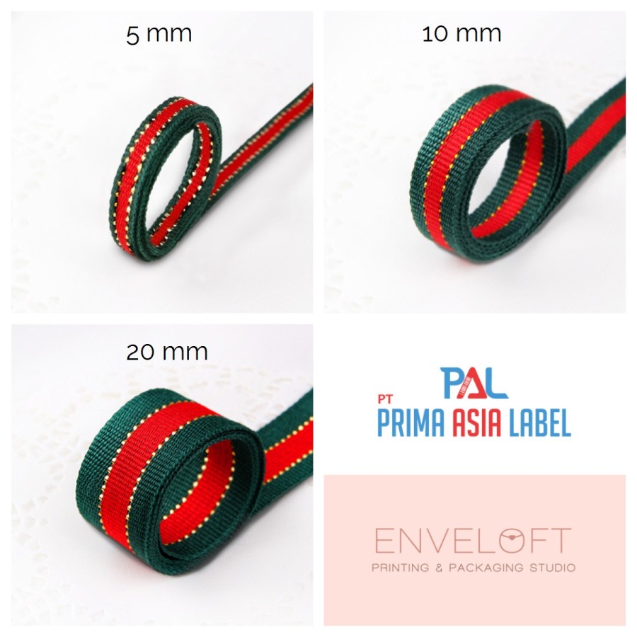 

Pita Kado Natal Merah Hijau Gold Stripe Christmas Ribbon 1 Roll 2 CM 1 CM