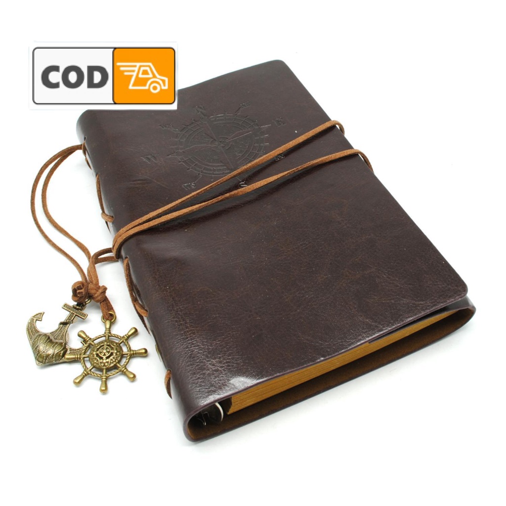 

Buku Binder Agenda Catatan Harian Cover Kulit Desain Retro dengan Tali Pembatas Pirate Vintage Compass Notebook Unik Klasik Elegan