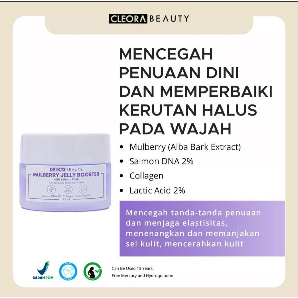 BPOM Cleora Mulberry Jelly Booster With Salmon DNA Moisturizer Anti Aging Krim Pelembab Wajah Muka