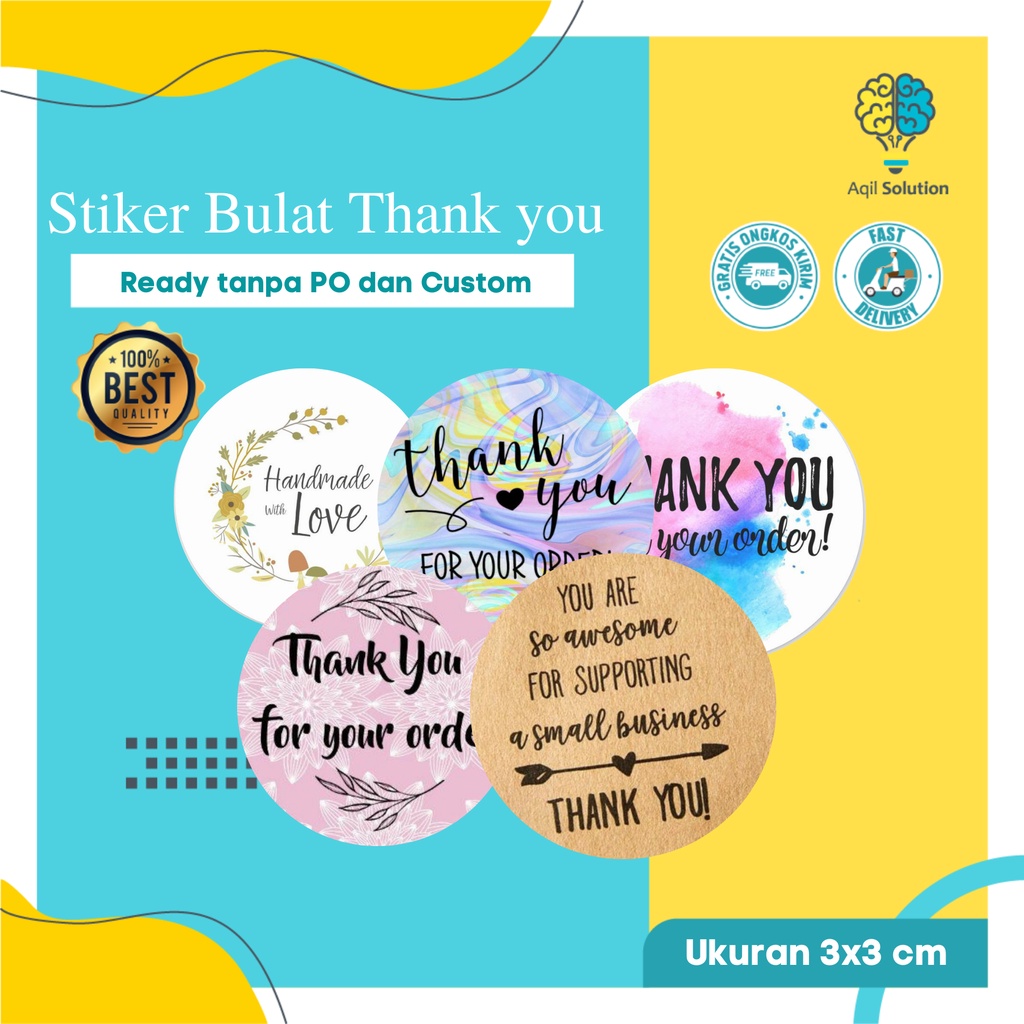 [50 pcs] Stiker lebel Thank you (bulat 3cm) stiker segel kertas kardus, wrapping paper, toples amplop dll