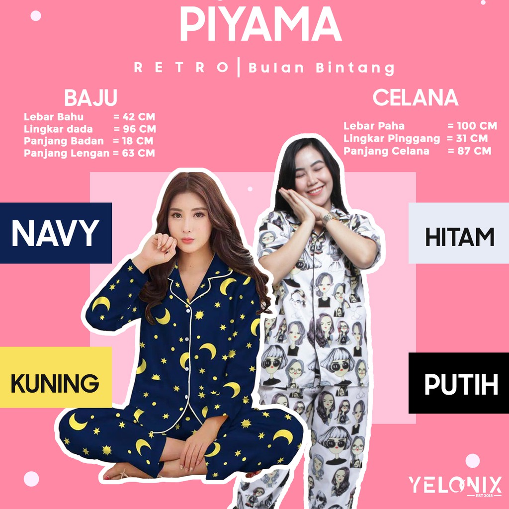 BAJU TIDUR PIYAMA CP RETRO WANITA / RETRO VINTAGE / PIYAMA PAJAMAS RETRO - YELONIX