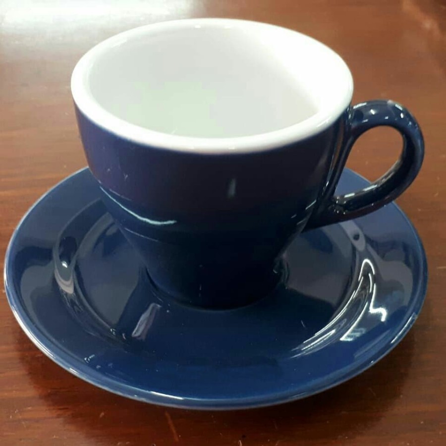 Jual Cangkir Keramik dan Tatakan 240 ml Biru Tua - Cangkir Warna