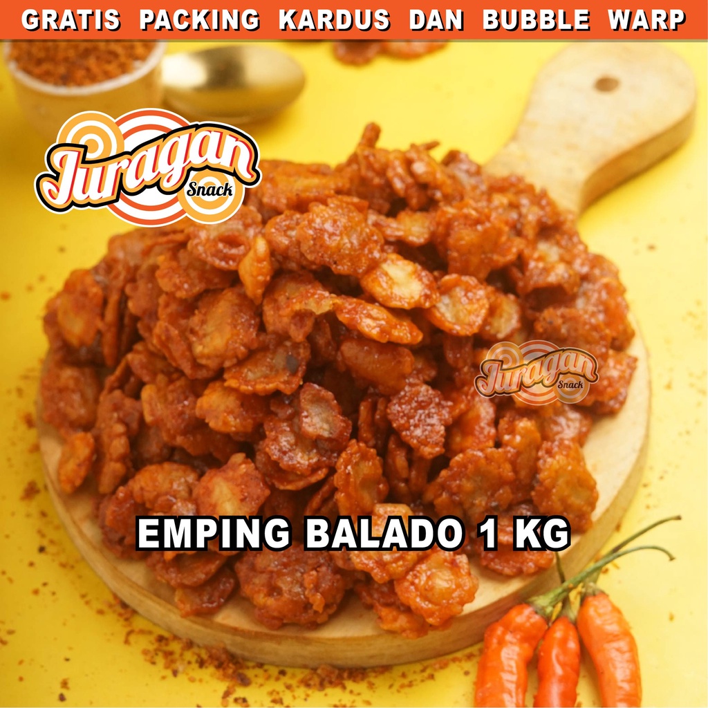 EMPING MELINJO PEDAS 1 KG snack kiloan makanan ringan jajanan cemilan camilan pedas manis asin gurih murah