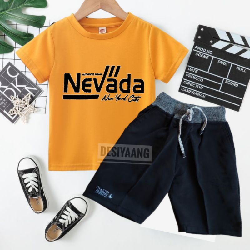 Set Anak Nevada Oblong dan Chinos Pendek Murah Size L 6-7 Tahun