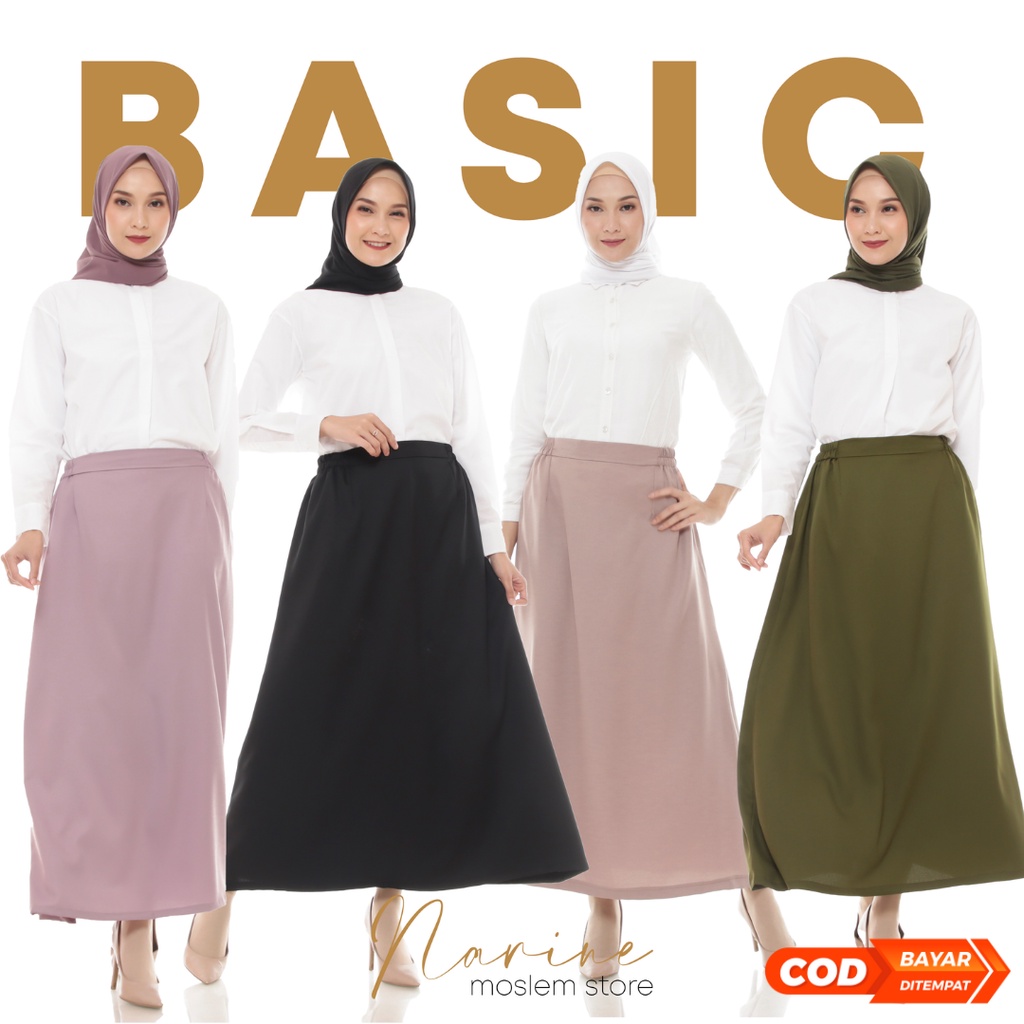 Skirt Rok Panjang Bawahan Wanita Muslim Pakaian Kerja Kantor Kuliah Sehari Hari Fashion Muslimah Bas