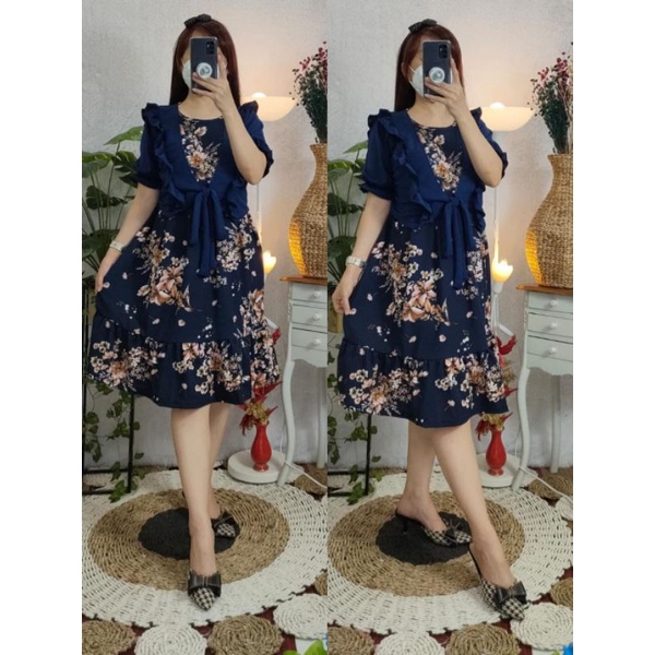 DRESS TUNIK VOXY MOTIF BUNGA VARIASI ROMPI NYATU