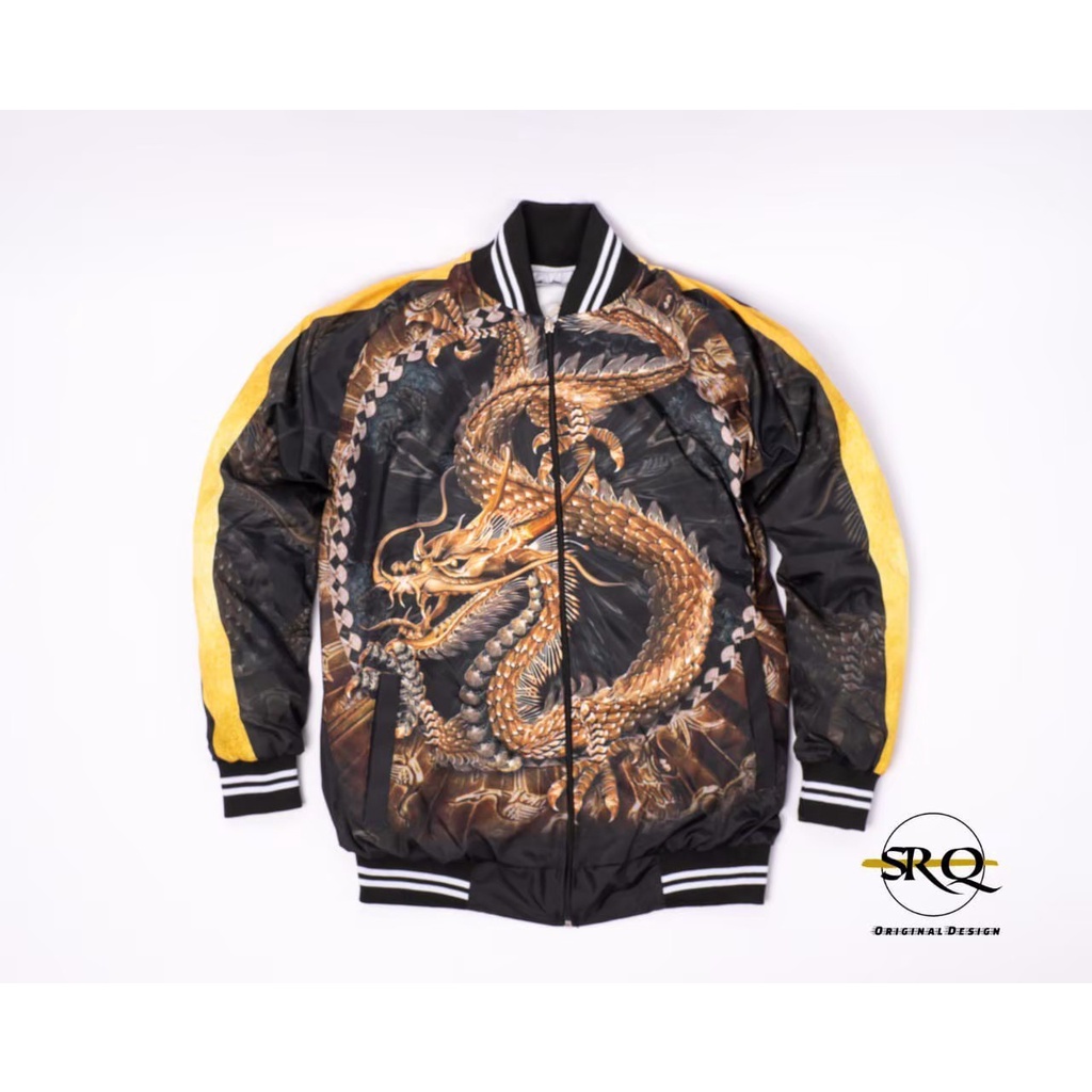 Jaket Sukajan Naga Jacket Dragon Jepang Japan Warna Hitam Kombinasi Kuning Pria Lelaki Laki Cowo Cow