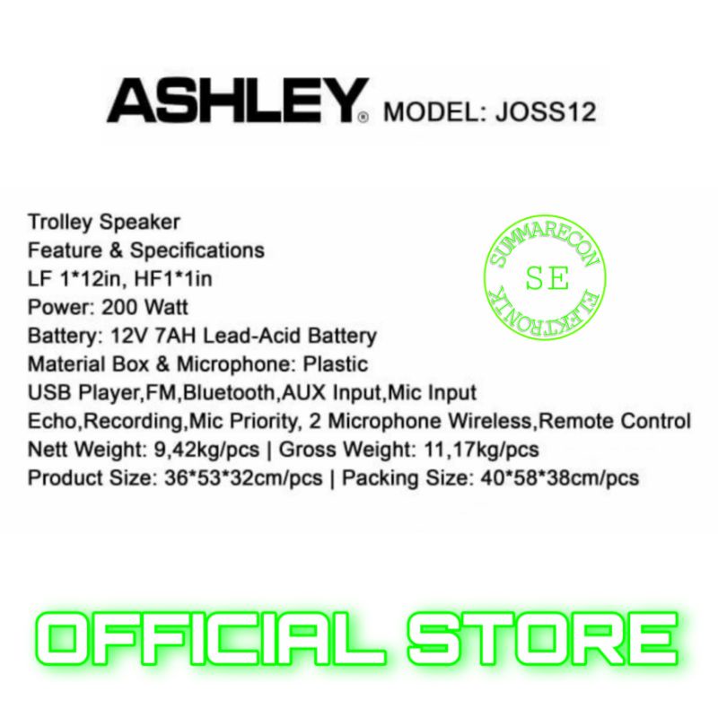 speaker portable 12 inch original ashley joss 12 usb bluetooth mp3