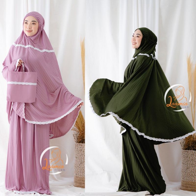 Mukena Plisket Renda Premium Murah•••Mukena Pleated Dewasa