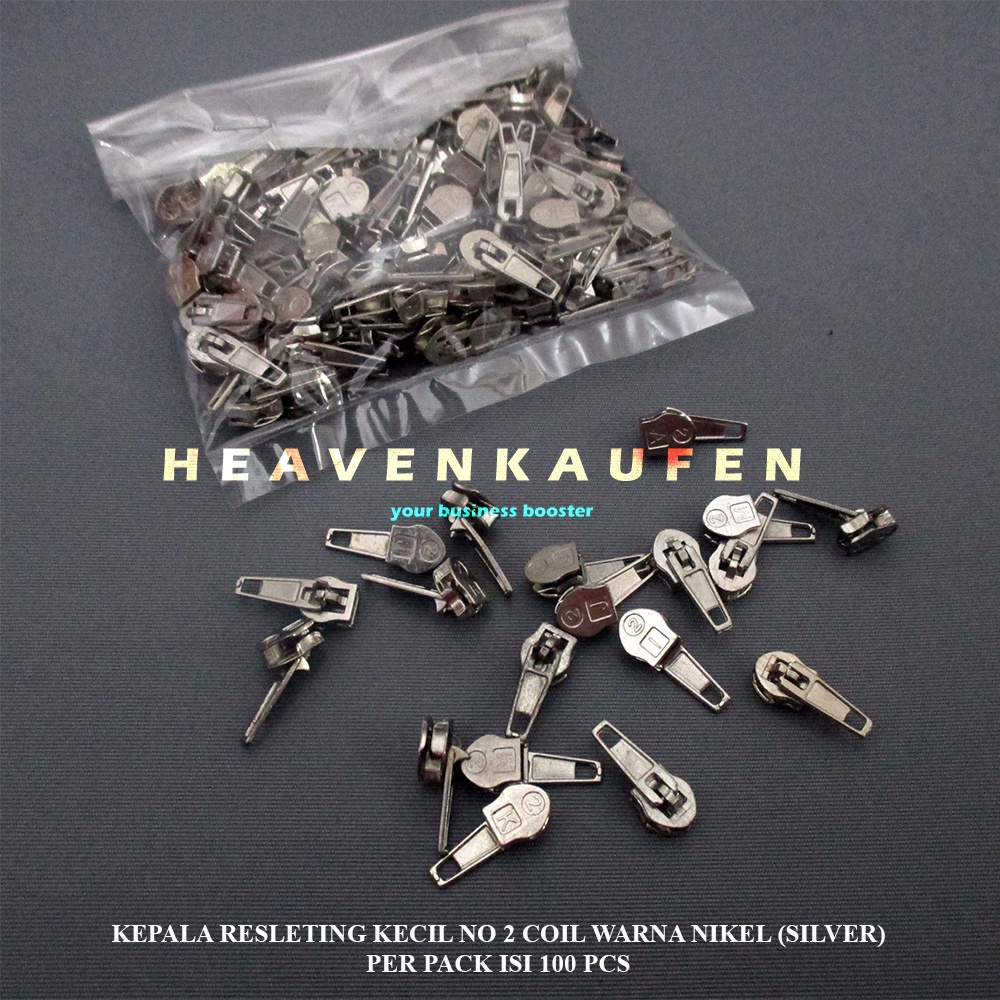 Kepala Resleting Kepala Zipper Kecil No Nomor Nomer 2 Nikel Silver Harga Per Pack isi 100 Pcs