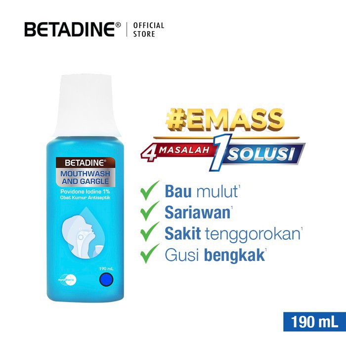 PROMO!! BETADINE MOUTHWASH GARGLE ANTISEPTIC 190 ML OBAT KUMUR SARIAWAN DAN BAU MULUT