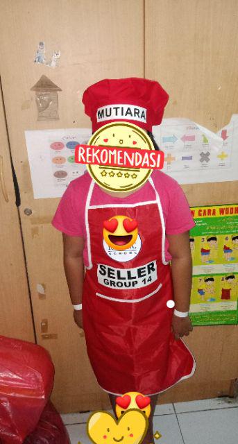 Promo!!!celemek Anak Plus Topi Koki Sewarna Murah Meriah Pria Wanita