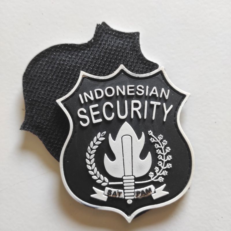 PATCH RUBBER LOGO SECURITY INDONESIA DASAR HITAM/TEMPELAN EMBLEM KARET VELCRO SATPAM