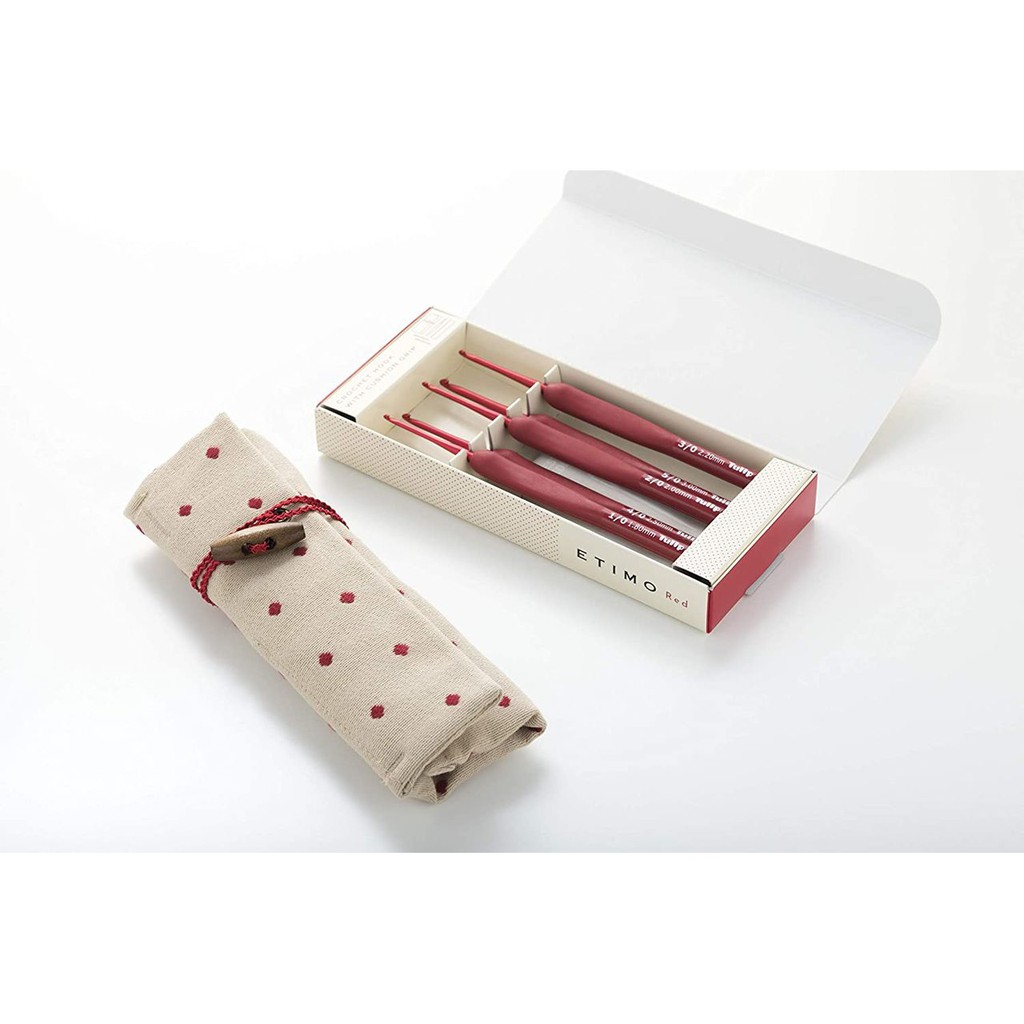 Hakpen (Alat/Jarum Rajut) Tulip ETIMO RED Crochet Hooks With Cushion Grips - SET