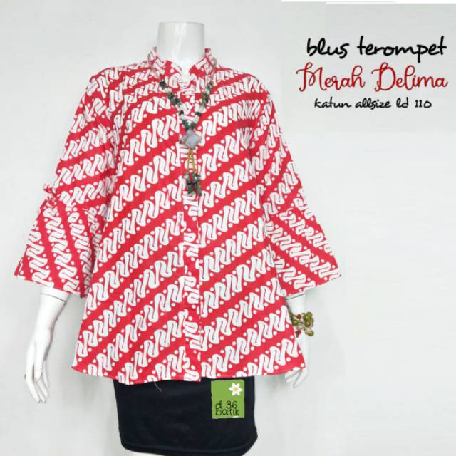 Blus terompet merah delima batik modern