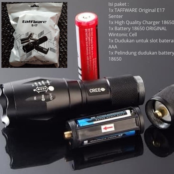 PAKET Senter LED Cree Laser E17 XM-L T6 2000 Lumens