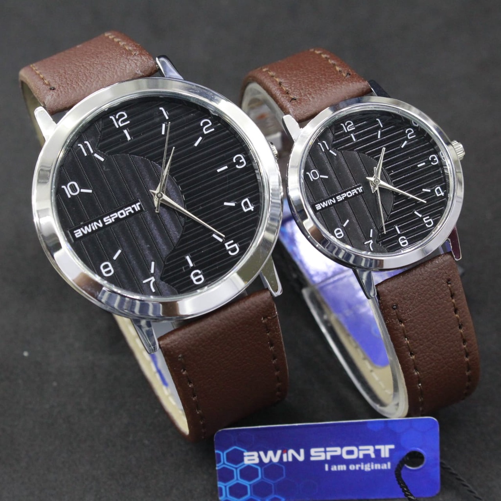 JAM TANGAN CEWEK/COWOK/COUPLE AWINSPORT LEATHER STRAP/COUPLE SERIES/