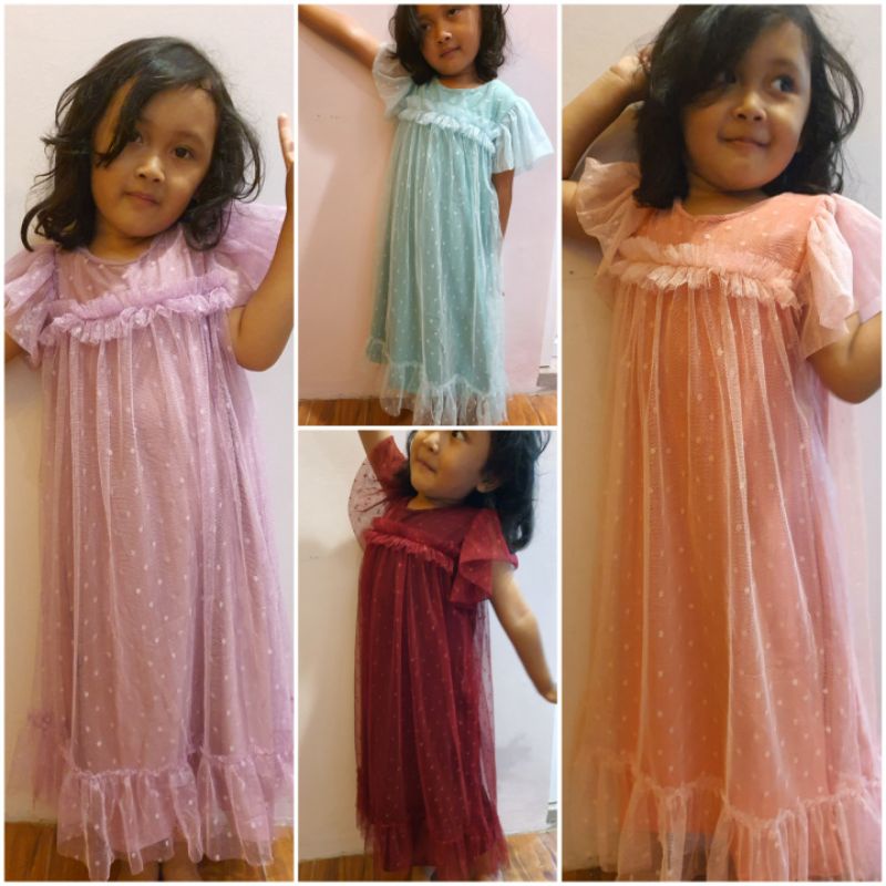 gaun anak longdress premium 3-10tahun / dress anak tutu tile junior