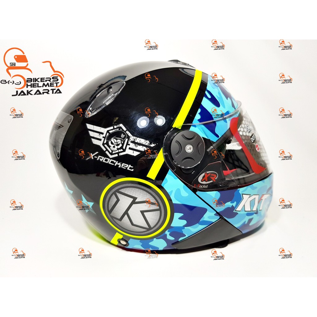 KYT HELM X ROCKET MOTIF 3 BLACK BLUE FULL FACE